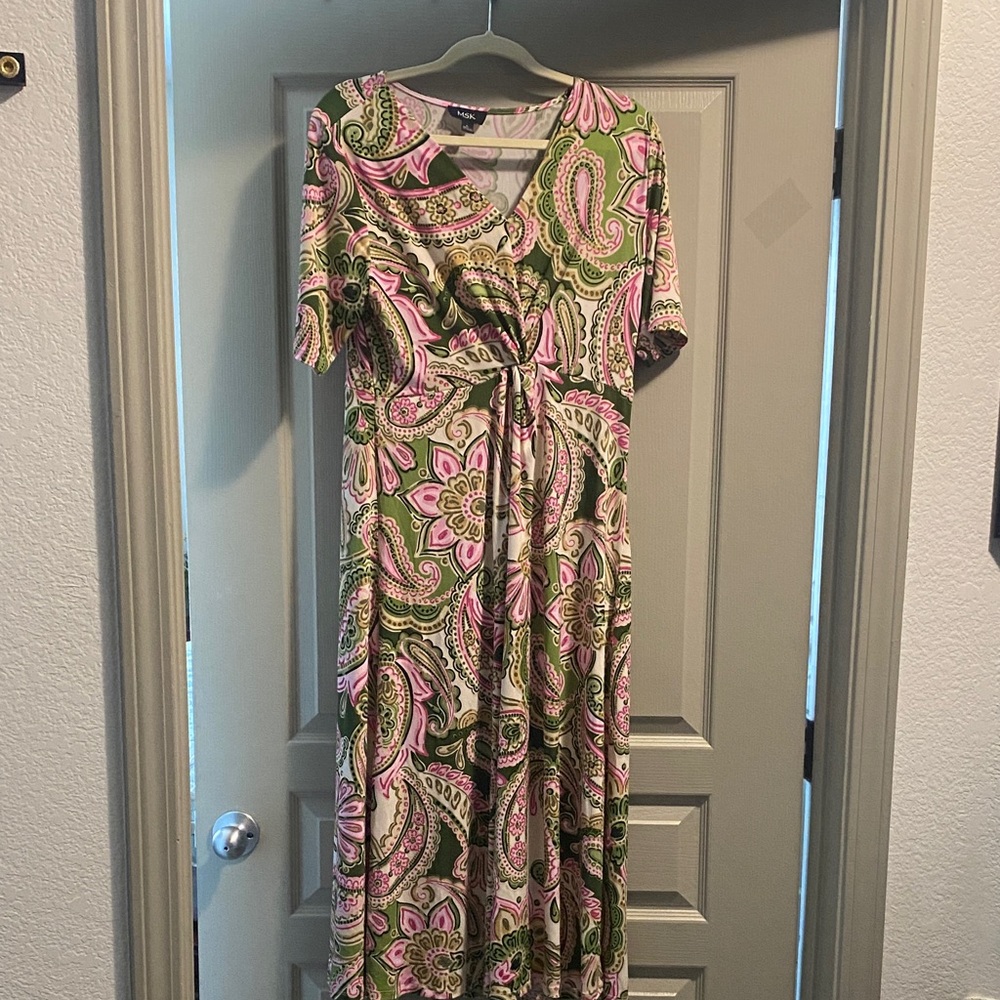 MSK Paisley Maxi Dress - Pink and Olive